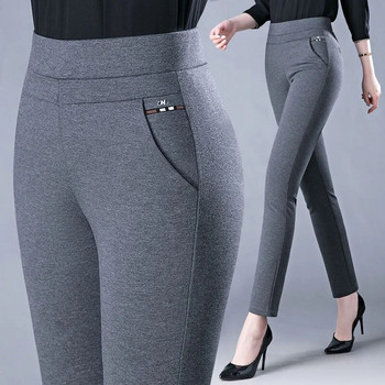 Модни универсални черни сиви панталони тип молив Пролет есен Елегантни Ежедневни еластични тънки дамски панталони на средна възраст Дамски панталони с висока талия