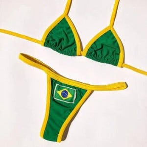 Seksi vez, brazilska zastava, kontrast, podijeljeni bikini set, ženski kupaći kostim Patchwork kupaći kostim zgodne odjeće, ljetna odjeća za plažu