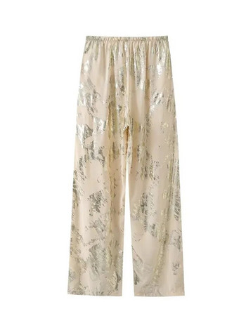 2023 TRAF Летни дамски широки панталони с щампа с висока талия Еластична талия Широки панталони Пролетни модни течни панталони