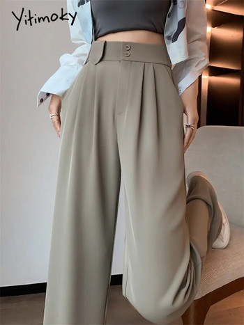 Yitimoky Λευκό ψηλόμεσο παντελόνι για γυναίκες Άνοιξη 2023 Νέα κορεατική μόδα με κουμπιά επάνω Φαρδύ παντελόνι γραφείου Γυναικεία casual παντελόνια