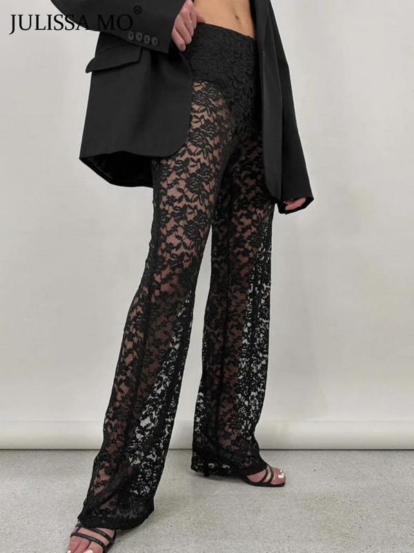 JULISSA MO 2023 nyári áttetsző csipke nadrág, női széles szárú, bő nadrág, masszív, egyenes, hétköznapi