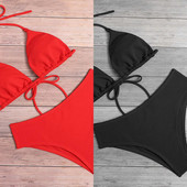 Costum de baie pentru femei 2023 Set de bikini de culoare solidă de vară pentru femeie, costum de baie cu scobitură sexy, ținute de plajă, costume de baie roșu L5