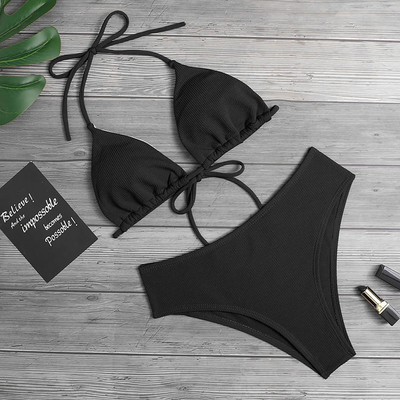 Costum de baie pentru femei 2023 Set de bikini de culoare solidă de vară pentru femeie, costum de baie cu scobitură sexy, ținute de plajă, costume de baie roșu L5