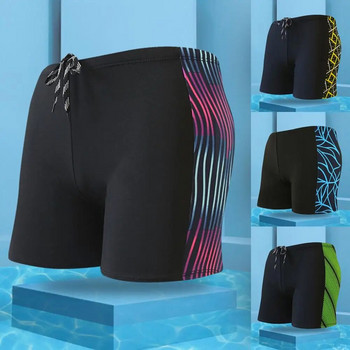 Мъжки гащи с щампа в контрастен цвят Бързосъхнещи тесни плувни шорти за сърф