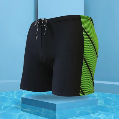 Men Trunks Print Contrast Color Swimming Trunks Quick-drying Slim Fit Swimming Shorts For Surfing