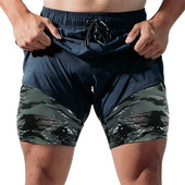 ανδρικό αθλητικό σορτς Camouflage 2 σε 1 Σορτς για τρέξιμο ανδρικό διπλό στρώμα αναπνεύσιμο γυμναστήριο προπόνηση bodybuilding κοντό παντελόνι Ανδρικά