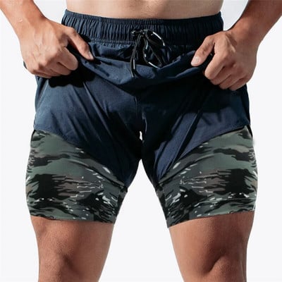 ανδρικό αθλητικό σορτς Camouflage 2 σε 1 Σορτς για τρέξιμο ανδρικό διπλό στρώμα αναπνεύσιμο γυμναστήριο προπόνηση bodybuilding κοντό παντελόνι Ανδρικά