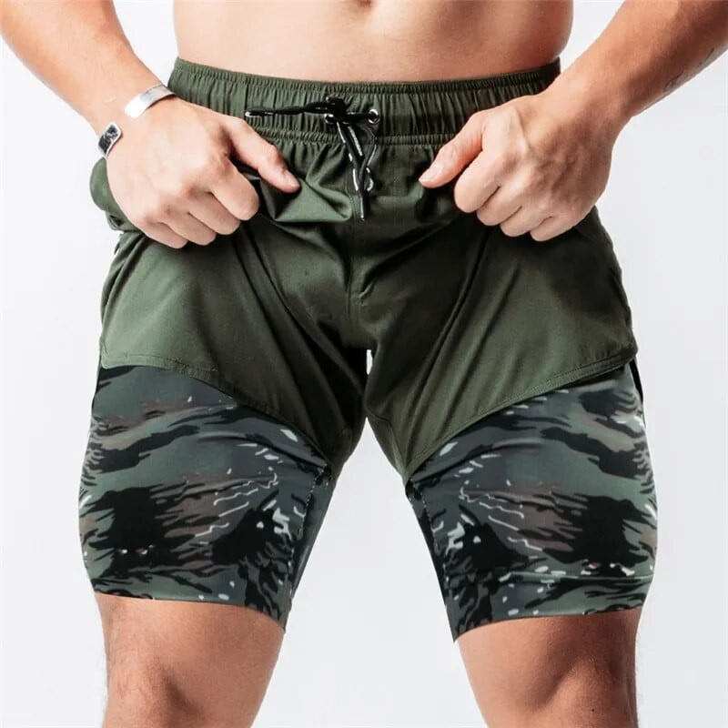 ανδρικό αθλητικό σορτς Camouflage 2 σε 1 Σορτς για τρέξιμο ανδρικό διπλό στρώμα αναπνεύσιμο γυμναστήριο προπόνηση bodybuilding κοντό παντελόνι Ανδρικά