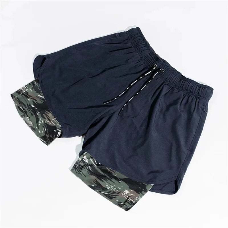 ανδρικό αθλητικό σορτς Camouflage 2 σε 1 Σορτς για τρέξιμο ανδρικό διπλό στρώμα αναπνεύσιμο γυμναστήριο προπόνηση bodybuilding κοντό παντελόνι Ανδρικά