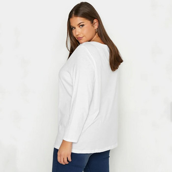 Плюс размер Пролет Есен Елегантна памучна тениска с дълъг ръкав Едноцветна бяла основна тениска Ежедневна блуза голям размер 4XL 5XL 6XL 7XL