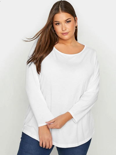 Veľké veľkosti Jar Jeseň Elegantné bavlnené tričko s dlhým rukávom Jednofarebné biele základné topy Tričko Veľká veľkosť Ležérna blúzka 4XL 5XL 6XL 7XL