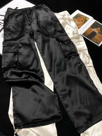 [YOZOU] Luxury Silk Gorpcore Solid Pink String Fluid Φαρδύ παντελόνι Cargo Γυναικείο μαύρο μπεζ γκρι παντελόνι παντελόνι στο κάτω μέρος