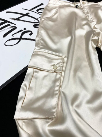 [YOZOU] Луксозни копринени панталони Gorpcore Solid Pink Drawstring Fluid Baggy Cargo Pants Дамски черни бежови сиви улични панталони Долнища