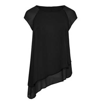 Плюс размер Асиметрична елегантна лятна шифонена блуза Дамски ежедневни туники с къс ръкав и многослоен подгъв Дамско облекло с голям размер