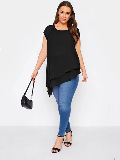 Asimetrična elegantna ljetna bluza od šifona velike veličine, ženske kratke rukave, slojeviti porub, ležerne tunike, ženske odjeće velikih veličina