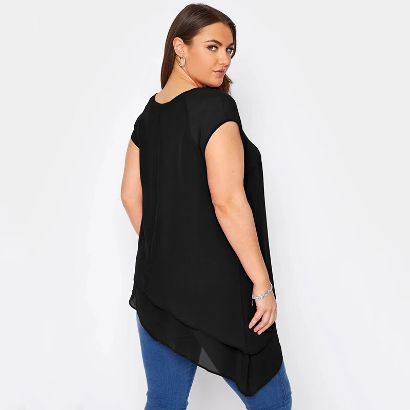 Asimetrična elegantna ljetna bluza od šifona velike veličine, ženske kratke rukave, slojeviti porub, ležerne tunike, ženske odjeće velikih veličina