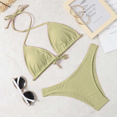 2022 nou costum de bikini sexy costum de baie de culoare solidă Costum de baie de plajă pentru femei
