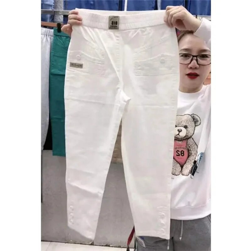 Дамски тънки памучни ленени ежедневни панталони 2023 Пролет Лято Нови големи размери Свободни тънки харем панталони Прави девет панталони Tide Female