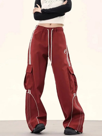 HOUZHOU Винтидж карго панталони Дамски широки панталони Harajuku Y2k Корейски Streetwear Oversize Спортни панталони с парашут Хип-хоп широки джогинг хипи
