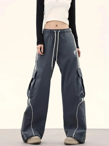 HOUZHOU Винтидж карго панталони Дамски широки панталони Harajuku Y2k Корейски Streetwear Oversize Спортни панталони с парашут Хип-хоп широки джогинг хипи