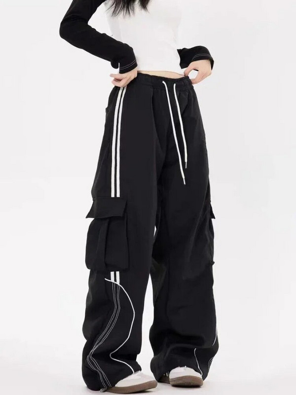 HOUZHOU Vintage Cargo hlače Ženske vrećaste Harajuku Y2k korejske ulične hlače Oversize Padobran Trenirke Hip Hop Široke Joggers Hippie