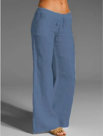 2024 Летни памучни ленени дамски панталони Oversize Черни панталони с широки крачоли Ежедневни панталони Дамски модерни широки модни панталони Дамски