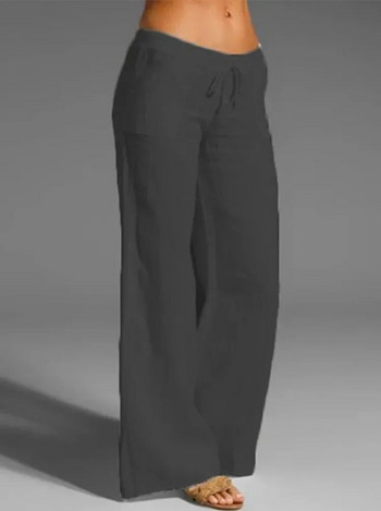 2024 Летни памучни ленени дамски панталони Oversize Черни панталони с широки крачоли Ежедневни панталони Дамски модерни широки модни панталони Дамски
