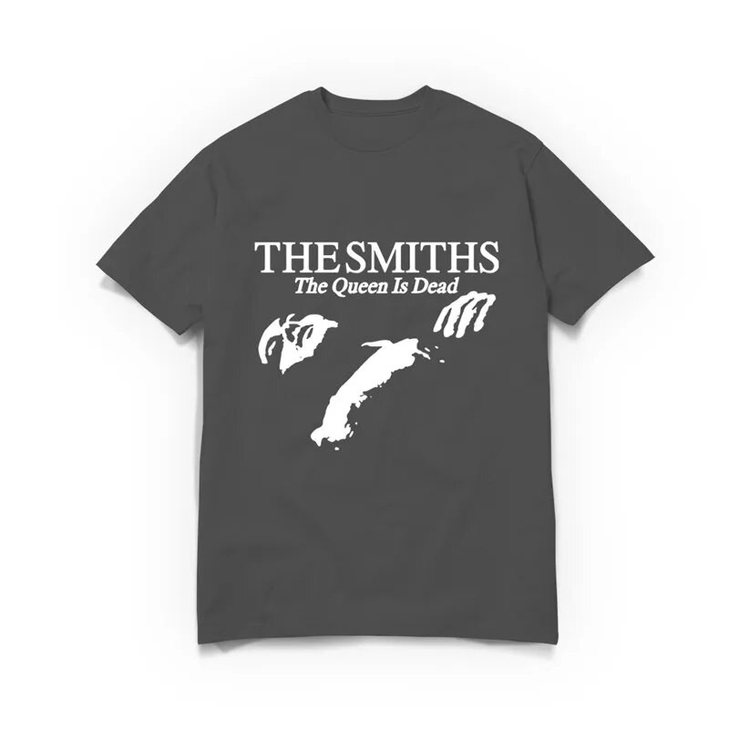 Smiths The Queen Is Dead póló pamut kiváló minőségű rövid ujjú, alkalmi O-nyakú fekete 1980-as évekbeli indie Morrissey blúz, nagy méretű