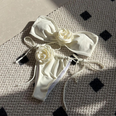 Sexy Tube Γυναικεία μαγιό 3D Flower Bandeau Σετ μπικίνι 2024 Νέο κόκκινο μαύρο μαγιό Μίνι μαγιό