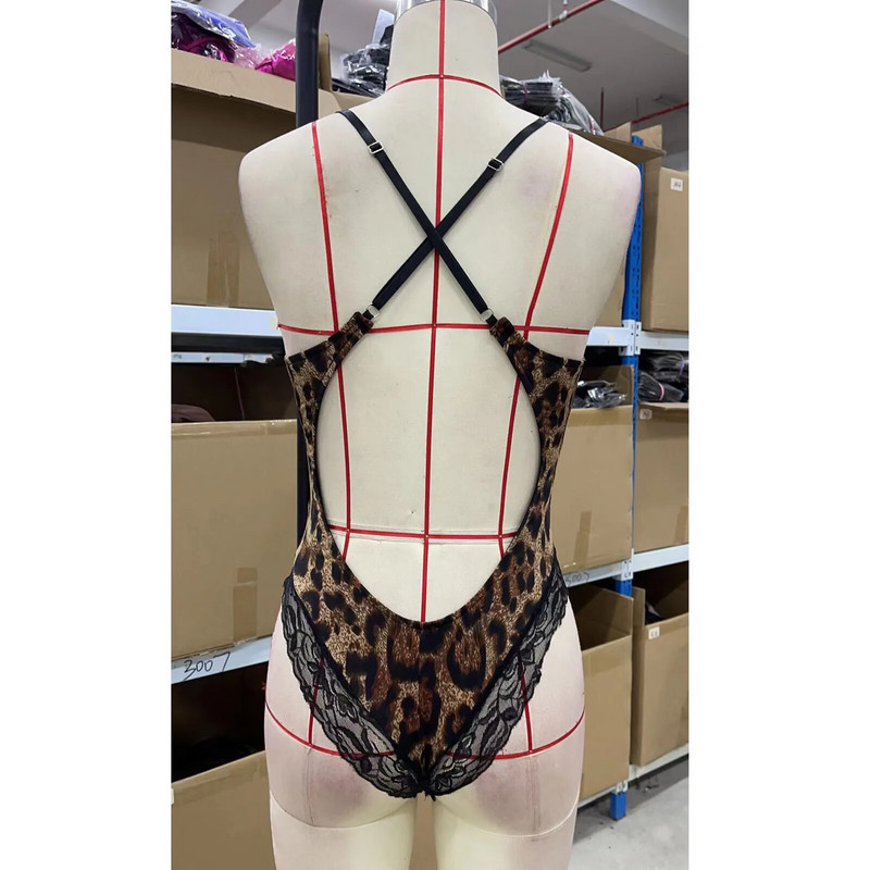 Seksualus apatinis trikotažas moterims Išdykęs seksualus nėriniuotas apatinis trikotažas Leopard grūdėtas nėriniuotas apatinis trikotažas miegui Plieninis žiedas pižamos Keliaraištis ropa mujer