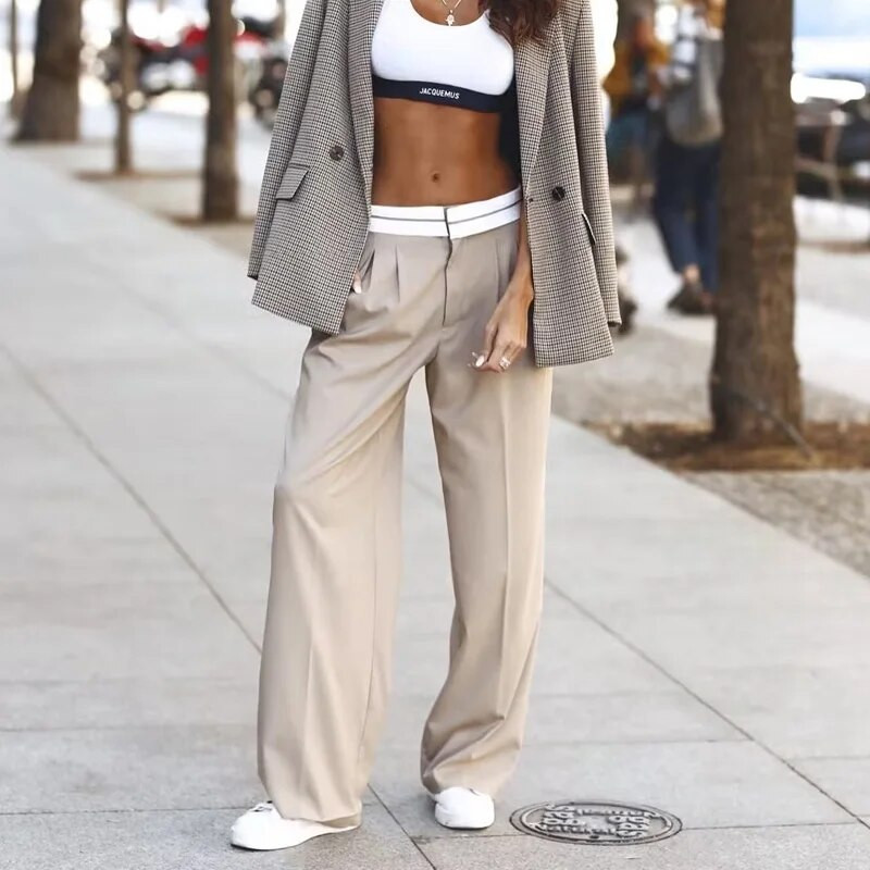 TRAF 2024 Hlače širokih nogavica za žene Hlače visokog struka Ženske nabrane ležerne široke hlače Ženska ulična odjeća Prevelike hlače Ženske