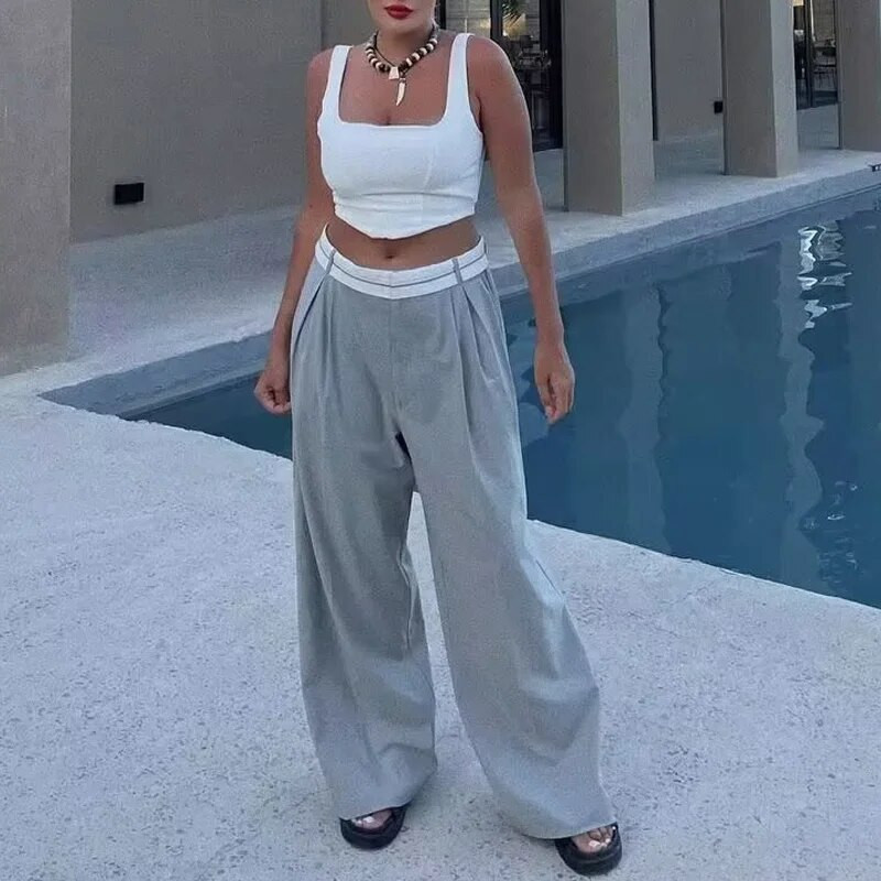 TRAF 2024 Hlače širokih nogavica za žene Hlače visokog struka Ženske nabrane ležerne široke hlače Ženska ulična odjeća Prevelike hlače Ženske