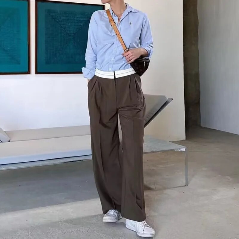 TRAF 2024 Hlače širokih nogavica za žene Hlače visokog struka Ženske nabrane ležerne široke hlače Ženska ulična odjeća Prevelike hlače Ženske