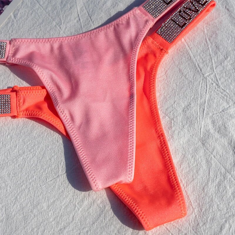 Chiloți pentru femei Lenjerie sexy cu stras strălucitor pentru femei cu talie joasă Lenjerie de corp pentru femeie Secret G-string Culoare neon Tanga pentru femei