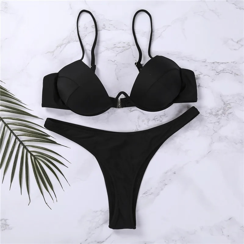 Seksi ženski kompleti Push Up bikinija Jednobojni crno-bijeli kupaći kostimi za plažu s niskim izrezom za žene V-izrez Podstavljeni kupaći kostim Bikini 2023