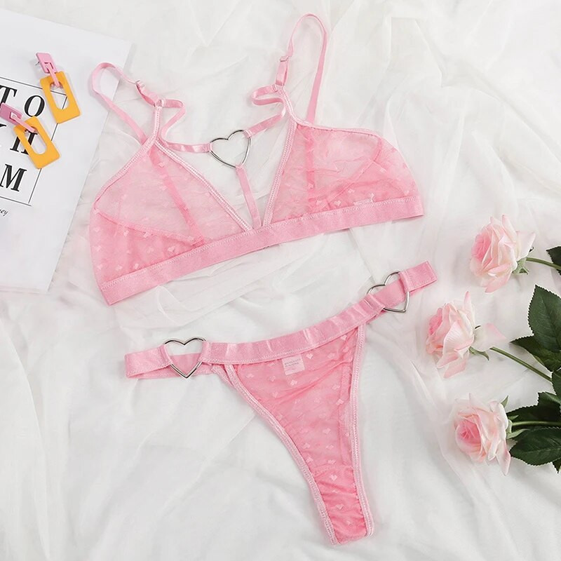 Ženski set seksi donjeg rublja Kompleti grudnjaka s čipkastim ljubavnim uzorkom Erotsko donje rublje Prozirni grudnjak + tange Komplet ženskog leopard porno donjeg rublja