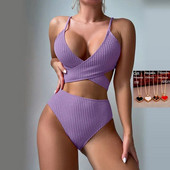 2024. Seksi narančasti bikini set Ženski halter Push Up Bandage Cross Kupaći kostim Visokog struka Kupaći kostim Ženski kupaći kostim za bazen Odjeća za plažu