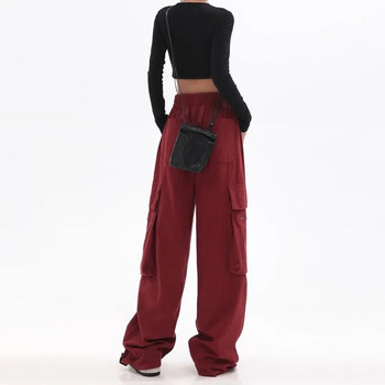 Streetwear Vintage Hip Hop Oversize Red Cargo панталони Дамски шнурове Еластична талия Свободни широки крачоли Ежедневни панталони Harajuku 2023