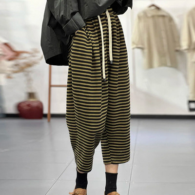 Nove harem hlače za 2023. Ženska jesenska književnost, korejsko izdanje, široke prugaste personality hlače s elastičnim strukom