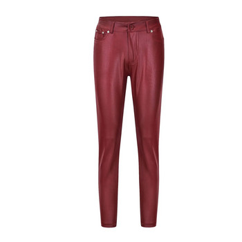 Секси дамски еластични едноцветни клинове PU кожени еластични плътно прилепнали панталони с джобове Нощни клубове