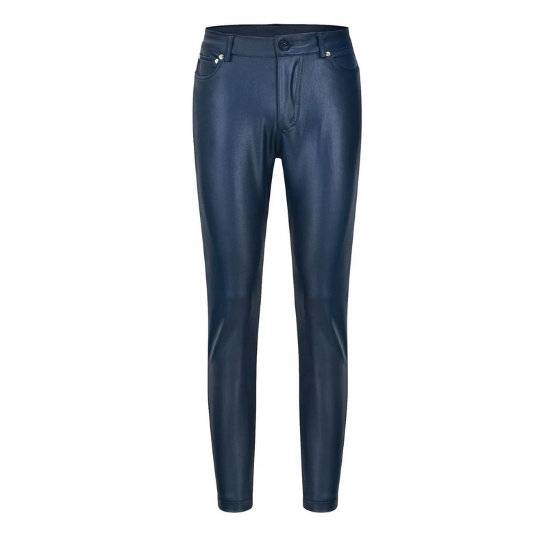 Jambiere elastice de culoare solidă pentru femei sexy, din piele PU, pantaloni elastici cu talie înaltă, cu buzunare, pentru cluburi de noapte.