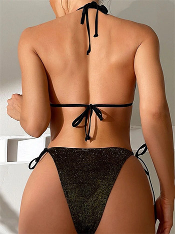 Секси черни комплект бикини Brozing Дамски бански костюми с микро бански костюми, летни бански костюми с вратовръзка и триъгълници