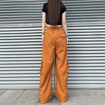 Улично облекло Дамски извънгабаритни плътни карго панталони Еластична талия Drawcord Loose Harajuku Hip Hop Ежедневни широки спортни панталони 2023