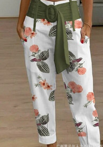 Pantaloni de damă cu talie înaltă de vară, casual, europeni și americani, cu imprimeu floral, cu design de buzunar, pantaloni de modă pentru femei