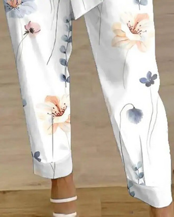 Дамски панталони с висока талия Летни ежедневни европейски и американски флорални щампи Модни панталони с джоб с колан за жени