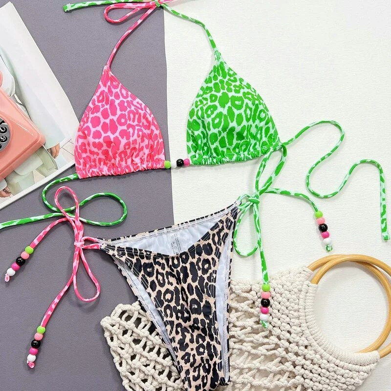 QINJOYER Sexy String Bikini Leopard Print Patchwork fürdőruha fürdőruha Női Biquini Beach Úszóruha brazil bikini szett