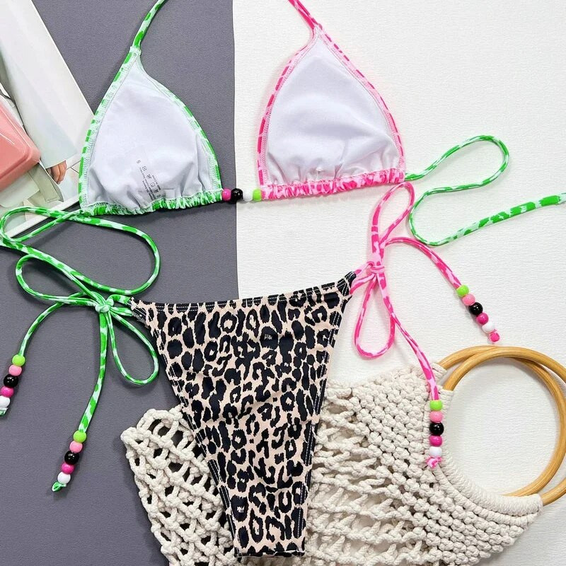 QINJOYER Sexy String Bikini Leopard Print Patchwork fürdőruha fürdőruha Női Biquini Beach Úszóruha brazil bikini szett
