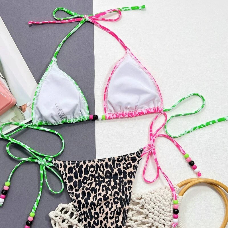 QINJOYER Sexy String Bikini Leopard Print Patchwork fürdőruha fürdőruha Női Biquini Beach Úszóruha brazil bikini szett