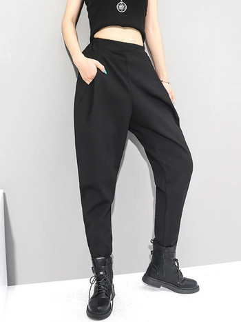 [EAM] Υψηλή ελαστική μέση Μαύρη σλιπ μακρύ παντελόνι χαρέμι Νέο φαρδύ παντελόνι γυναικείο μόδα Tide Άνοιξη φθινόπωρο 2024 1DC419