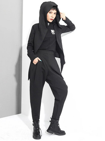 [EAM] Υψηλή ελαστική μέση Μαύρη σλιπ μακρύ παντελόνι χαρέμι Νέο φαρδύ παντελόνι γυναικείο μόδα Tide Άνοιξη φθινόπωρο 2024 1DC419